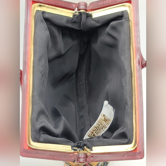 Vintage Tapestry Purse with Kiss Closure Tortoise Shell Bakelite Frame - Picture 4 of 4